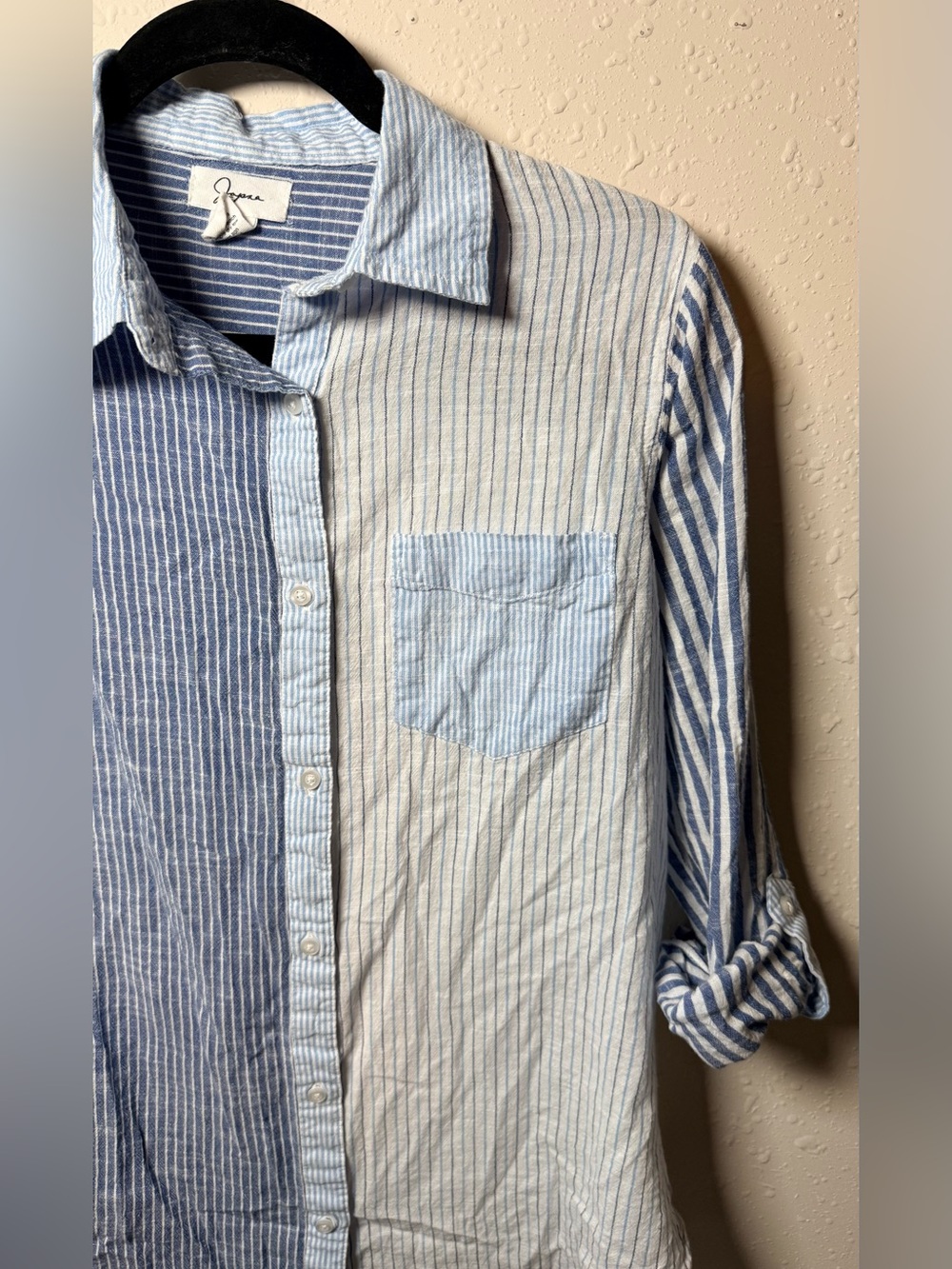 Japna Mixed Stripe Cotton Button Front Shirt Coastal Classic Lightweight summer - Picture 4 of 10
